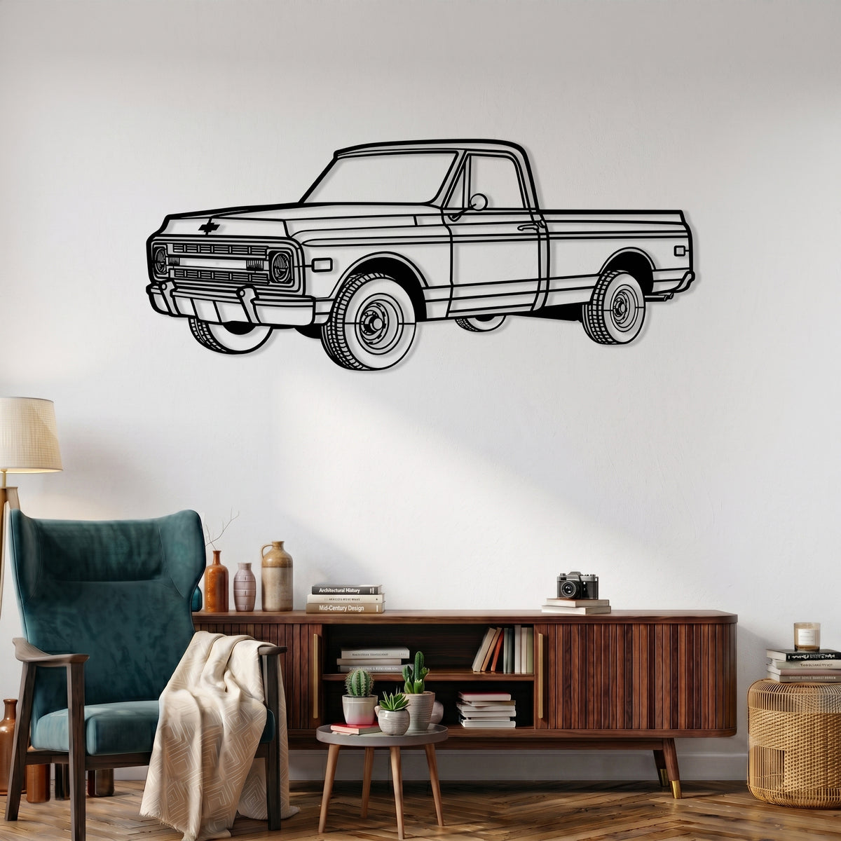 C10 Series Pickup (1969-1972) Angle Silhouette Metal Wall Art