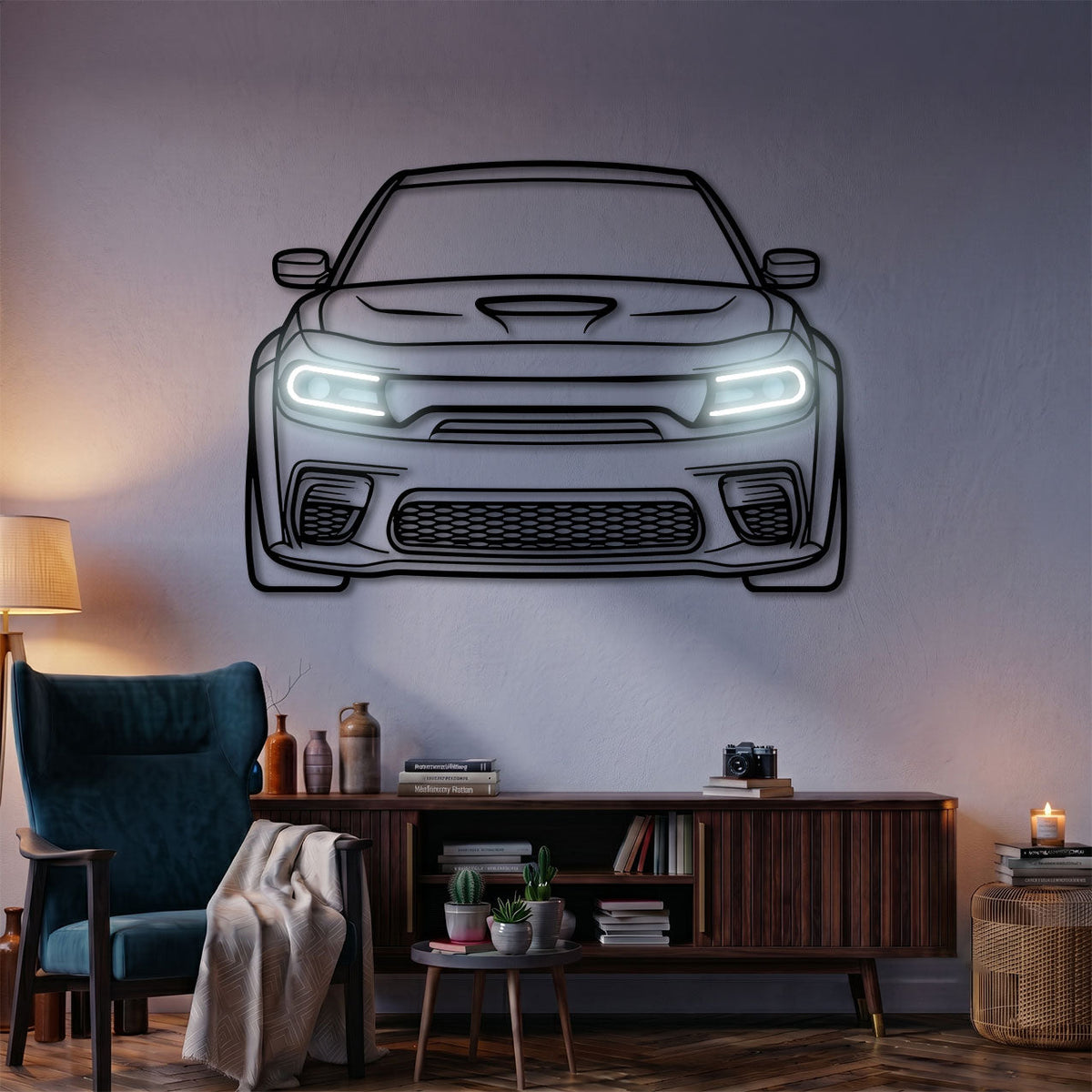 Charger Front View Car Metal Neon Wall Art