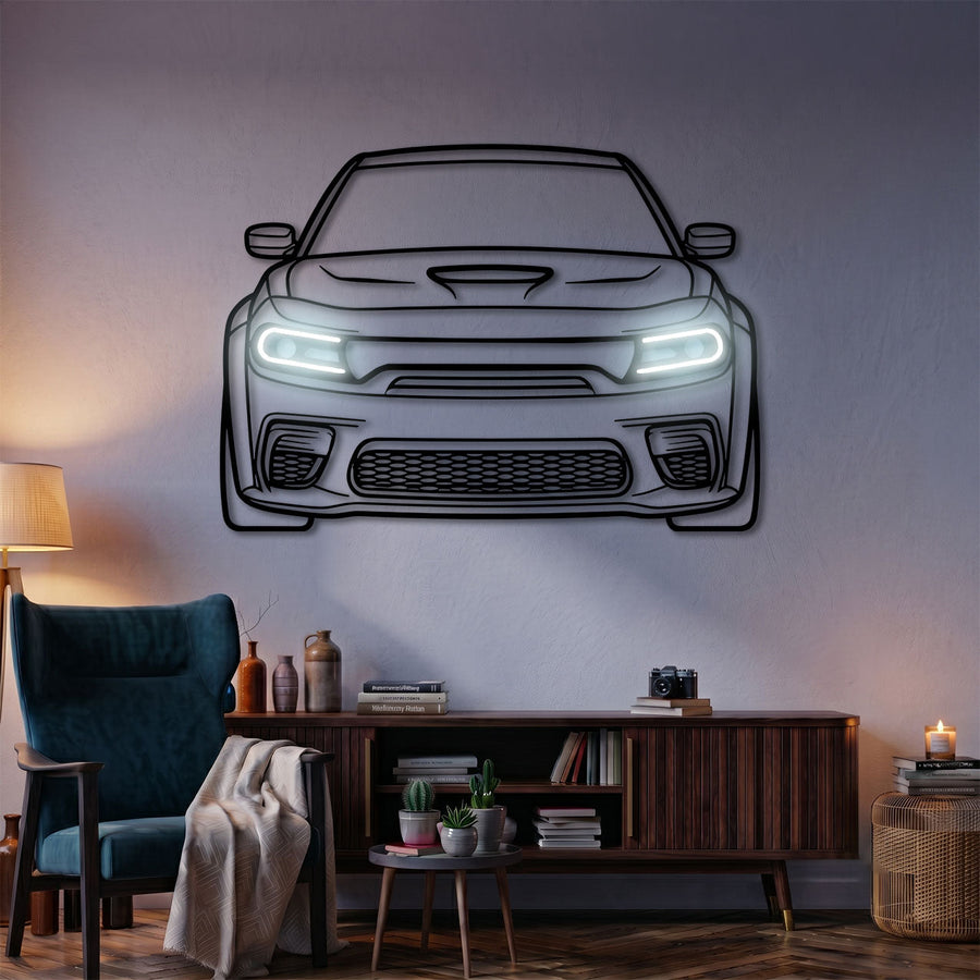 Charger Front View Car Metal Neon Wall Art