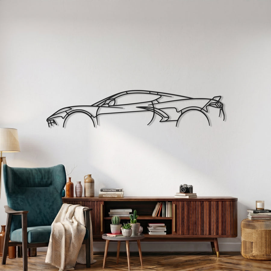 Corvette C8 Car Silhouette Metal Wall Art