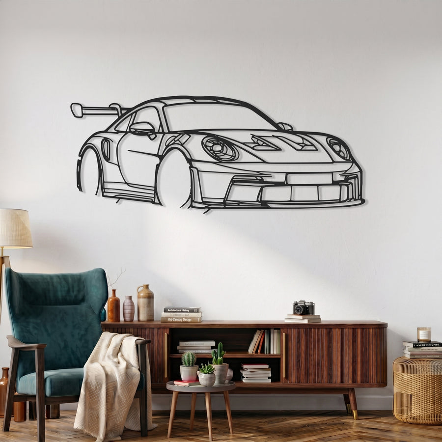 911 GT2 RS Car Silhouette Side Angle view Metal Wall Art