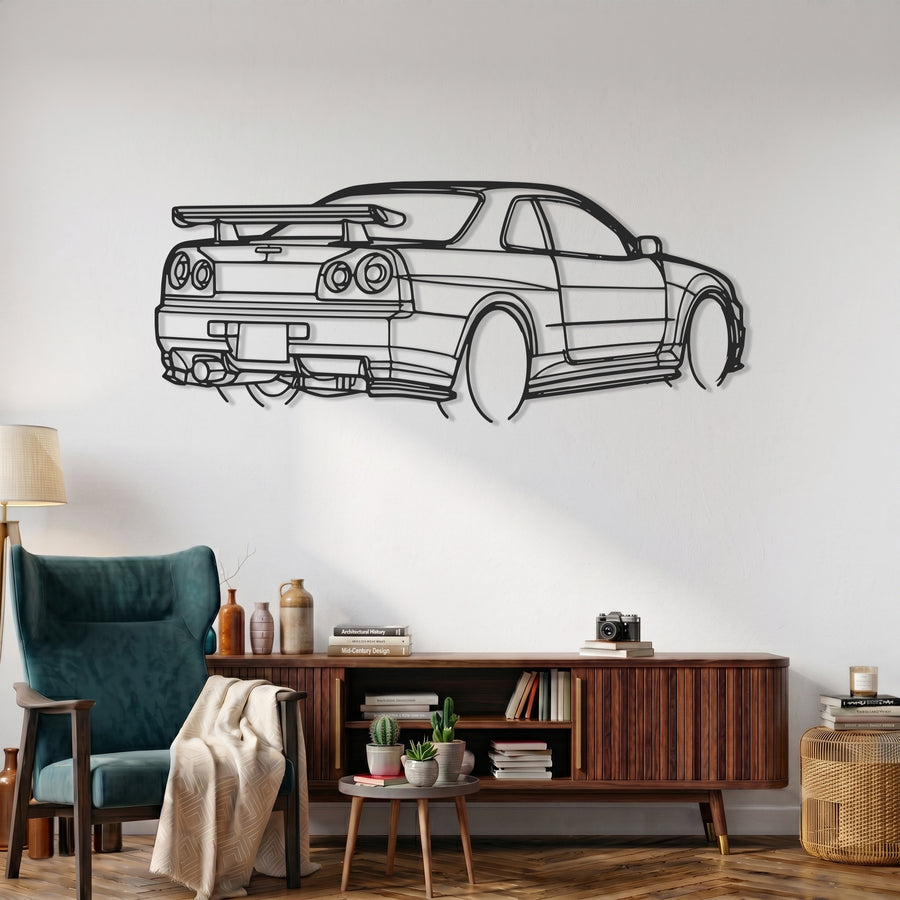 1999 Skyline GT-R R34 Back Angle View Metal Wall Art