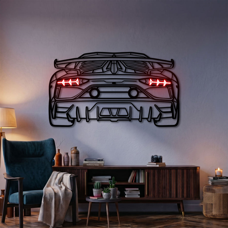 Aventador SVJ Back View Car Metal Neon Wall Art