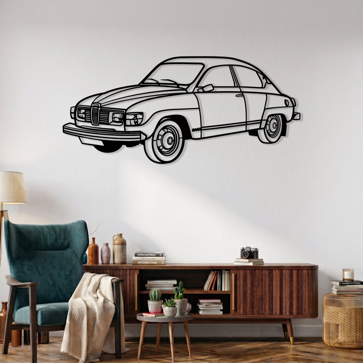 Saab96 (1960-1980) Angle Silhouette Metal Wall Art