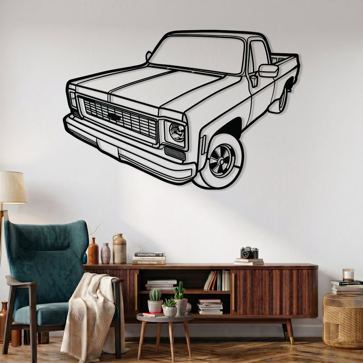 C10 Pickup - 3D Gen. (1973) Angle Silhouette Metal Wall Art