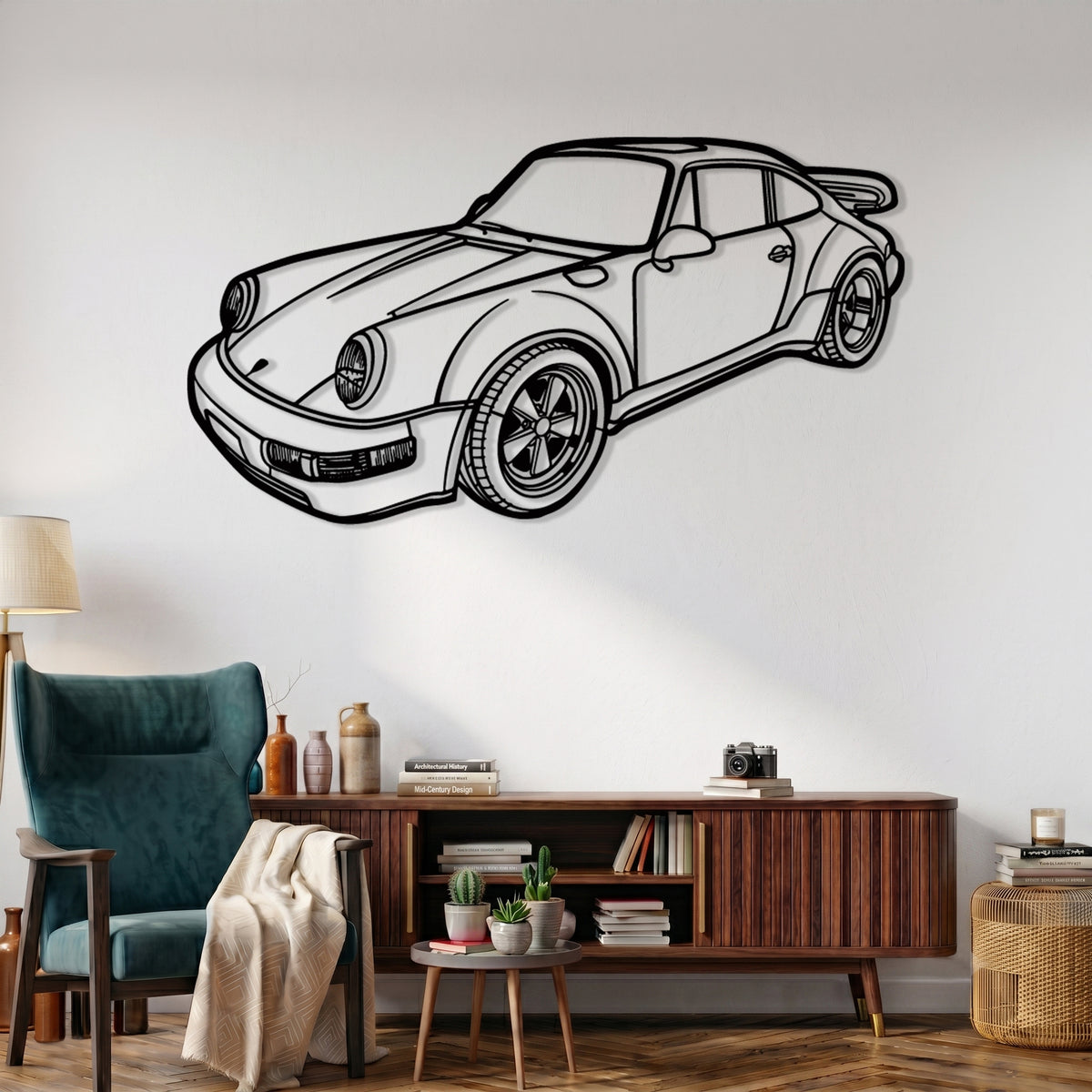 لوحة فنية جدارية معدنية بتصميم ظلي لسيارة كورفيت C8