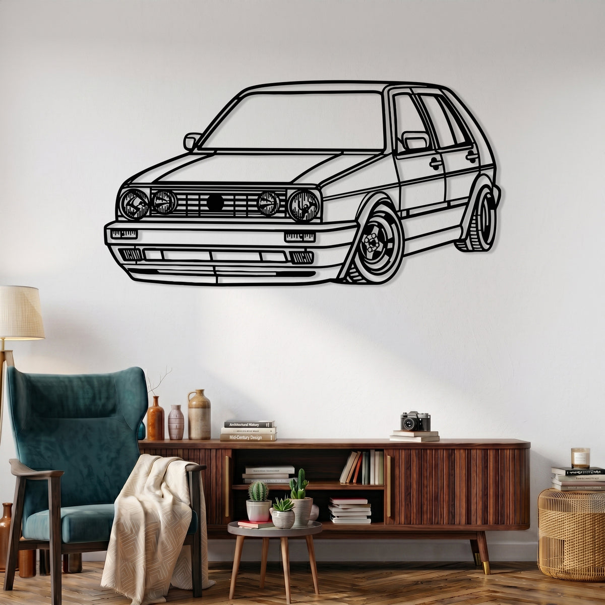 Golf GTI - Mk2 / Type 19E (1983-1992) Angle Silhouette Metal Wall Art