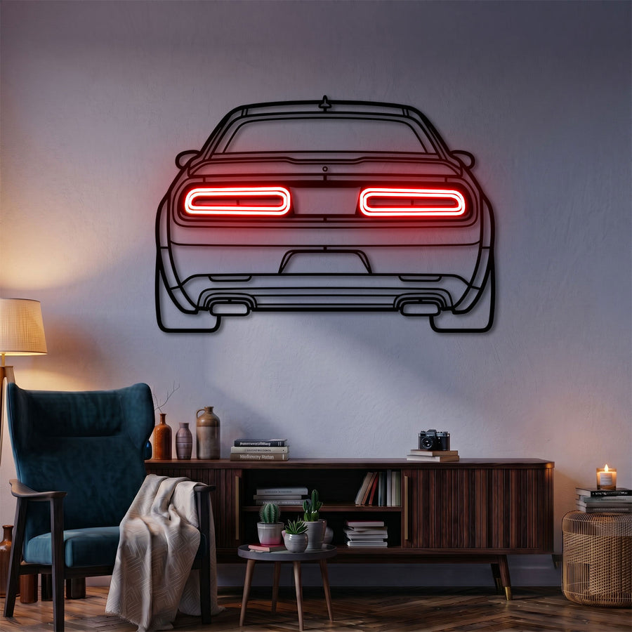 Challenger Back View Car Metal Neon Wall Art