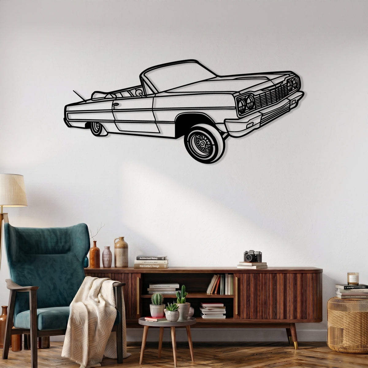 Impala Convertible (1964) Angle Silhouette Metal Wall Art
