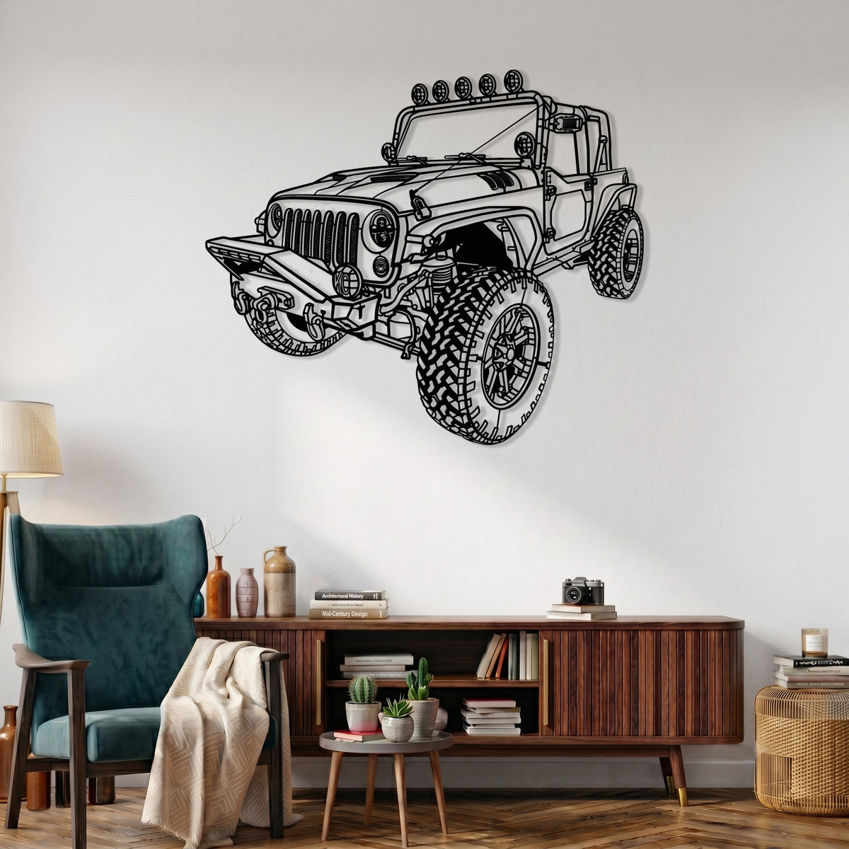 Wrangler Rubicon (JK / 3rd Gen.) Angle Silhouette Metal Wall Art