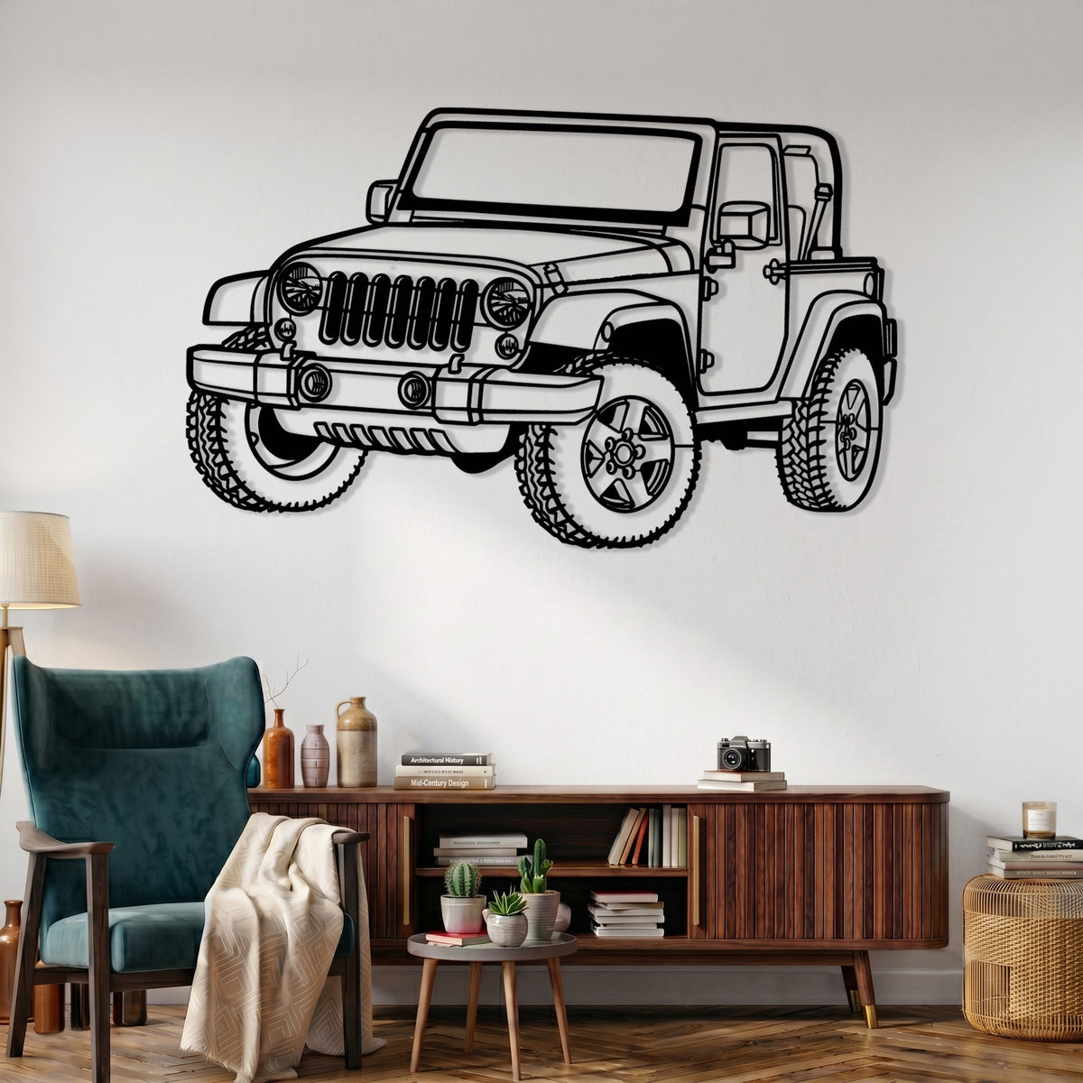 Wrangler Rubicon (JK / 3rd Gen.) Angle Silhouette Metal Wall Art