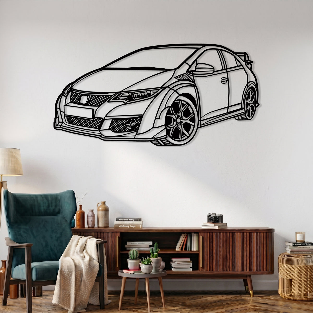Civic Type R ( FK2 / 9th Gen.) Angle Silhouette Metal Wall Art