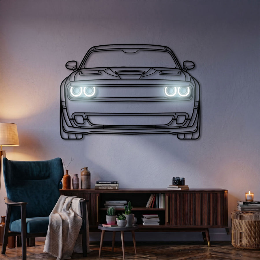 Challenger Front View Car Metal Neon Wall Art