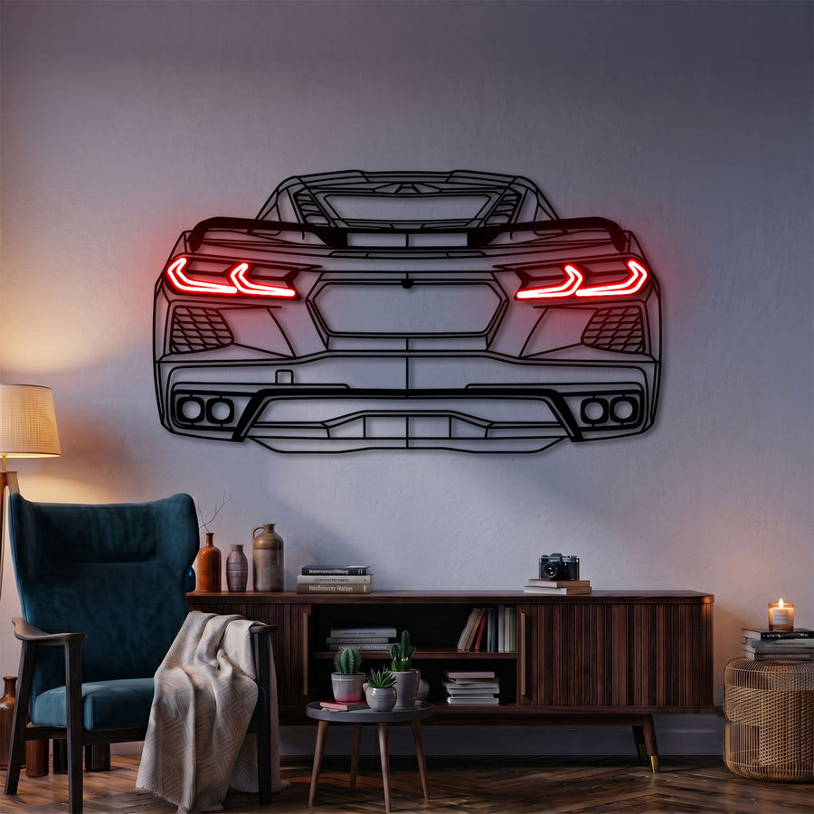 Corvette C8 Back View Car Metal Neon Wall Art