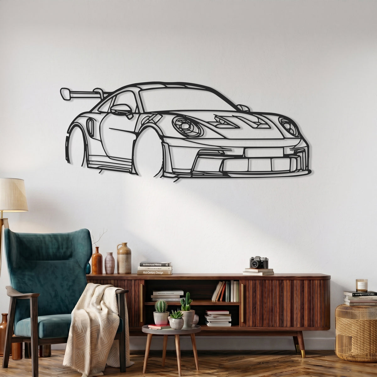 911 GT2 RS Car Silhouette Side Angle view Metal Wall Art