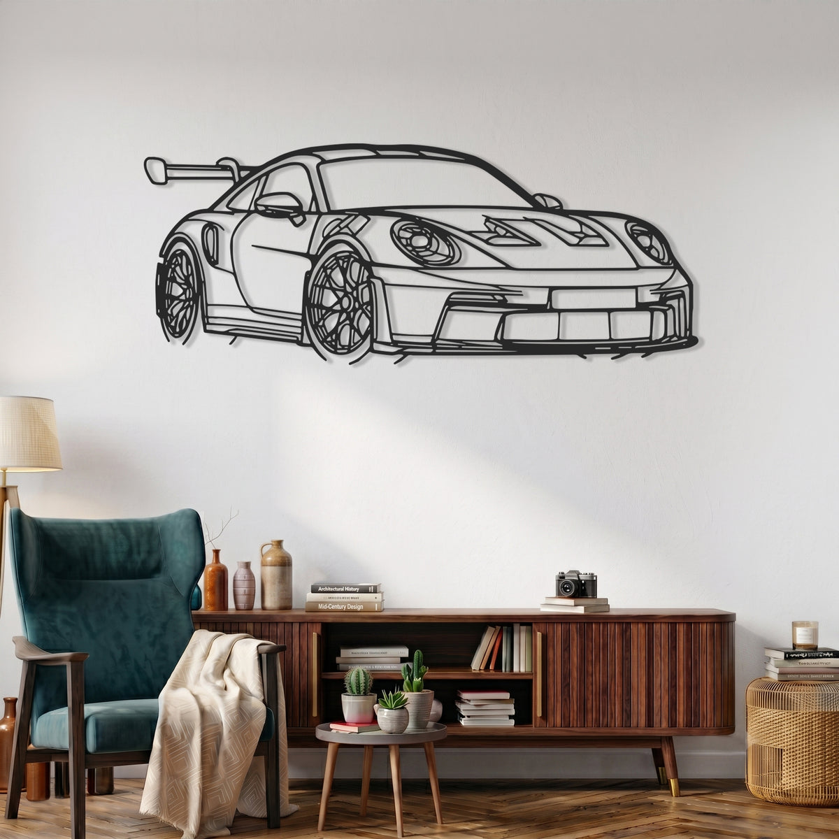 فن معدني جداري على شكل سيارة 911 GT2 RS بمنظر جانبي