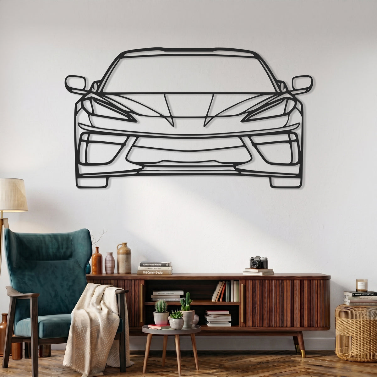 Corvette (C8) Stingray Convertible Angle Silhouette Metal Wall Art