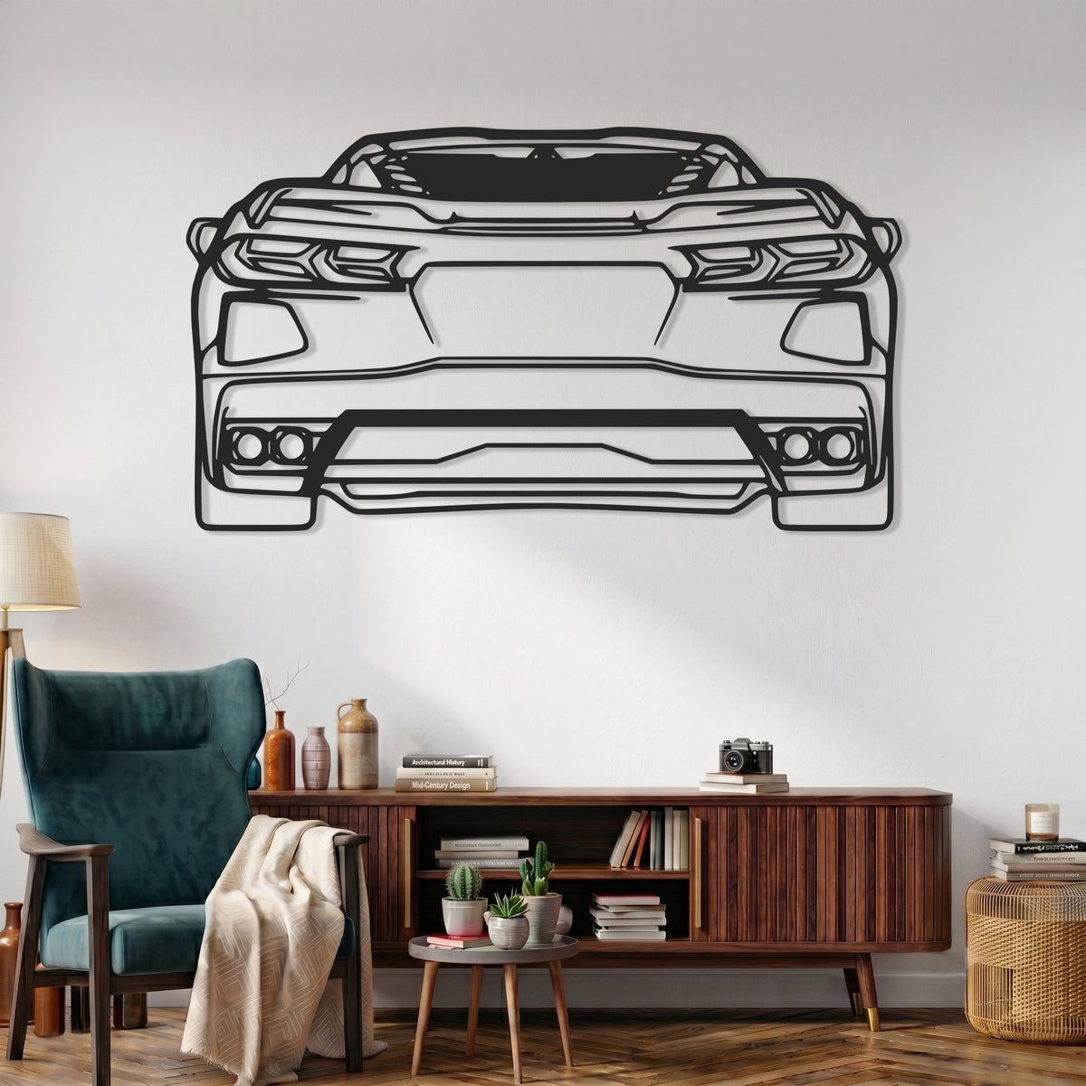 Corvette (C8) Stingray Convertible Angle Silhouette Metal Wall Art