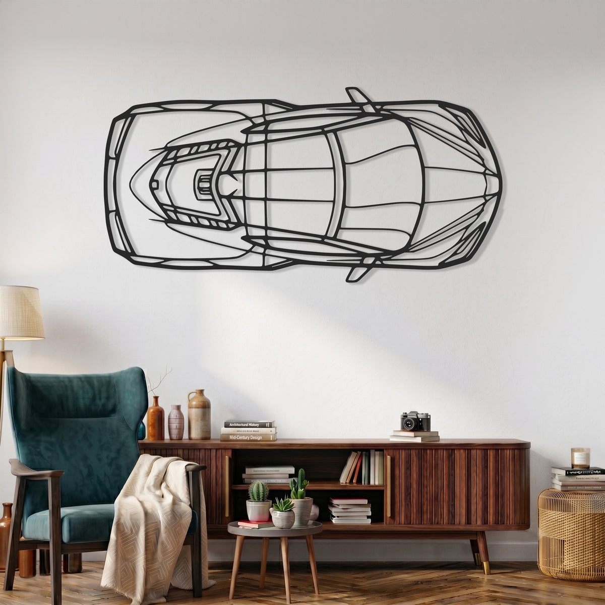 Corvette (C8) Stingray Coupe Angle Silhouette Metal Wall Art