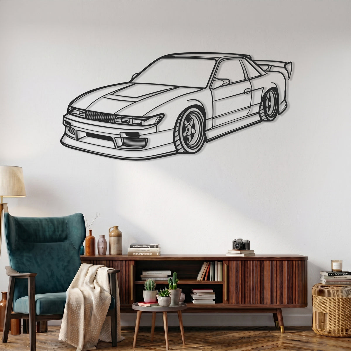 Silvia S13 coupe / 240SX (1988-1994) Angle Silhouette Metal Wall Art